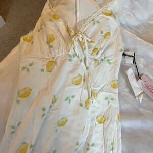 Lemon Print White Dress Size Small
